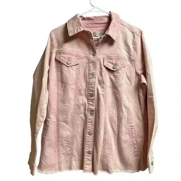 LOGO by Lori Goldstein Denim Jacket Washed Out Light Pink Size 12 - Picture 1 of 12